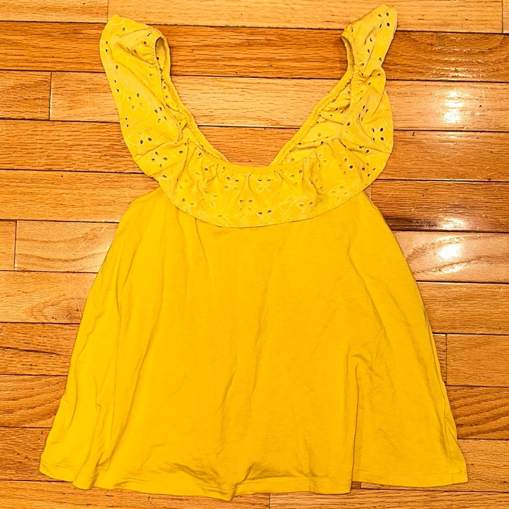 NWOT Old Navy Flutter Top Shirt Yellow Eyelet Girls Tank Top Size 10 12 Large